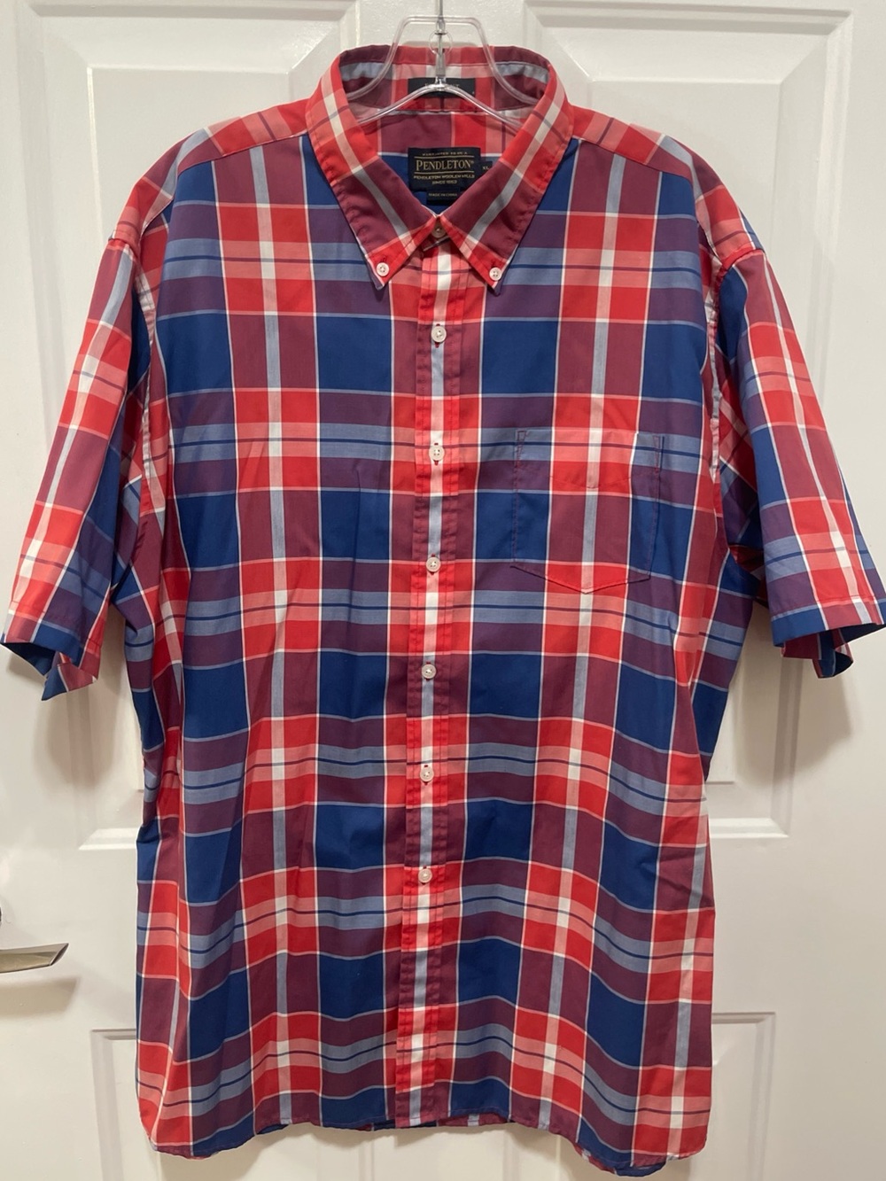 Pendleton Fremont Shirt Mens Xl Red Blue Plaid Cotton Button Up